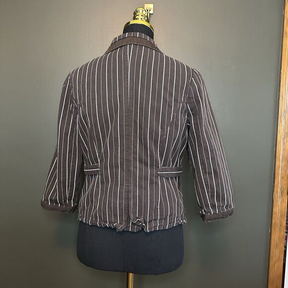 Roxy Brown White Striped Cropped Blazer Jacket Y2K L Large - Picture 6 of 7